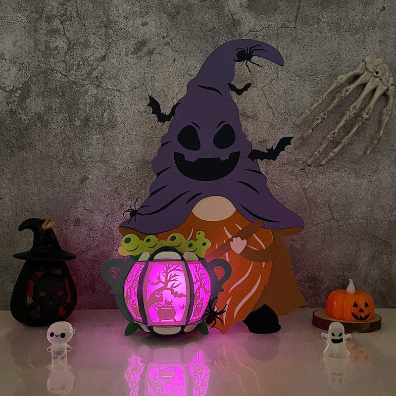 Witch Gnome's Cauldron - Halloween Themed 3D Gnome Lantern File - Cricut File 2 - LightBoxGoodMan