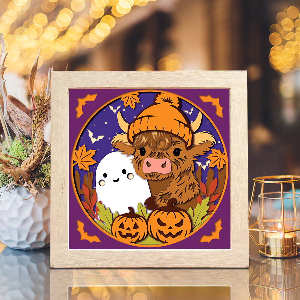 Halloween Highland Cow – Paper Cut Light Box File - Cricut File 2 - 8x8 inches - LightBoxGoodMan