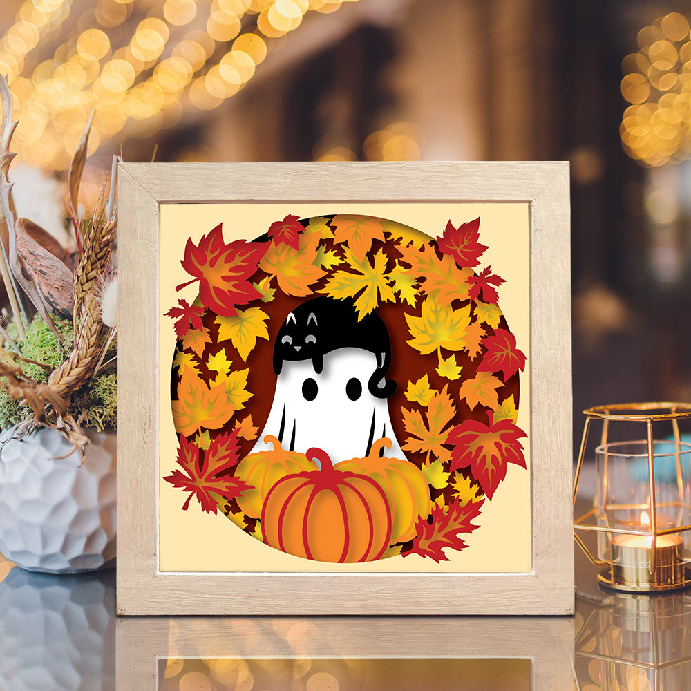 Autumn Ghost – Paper Cut Light Box File - Cricut File 2 - 8x8 inches - LightBoxGoodMan