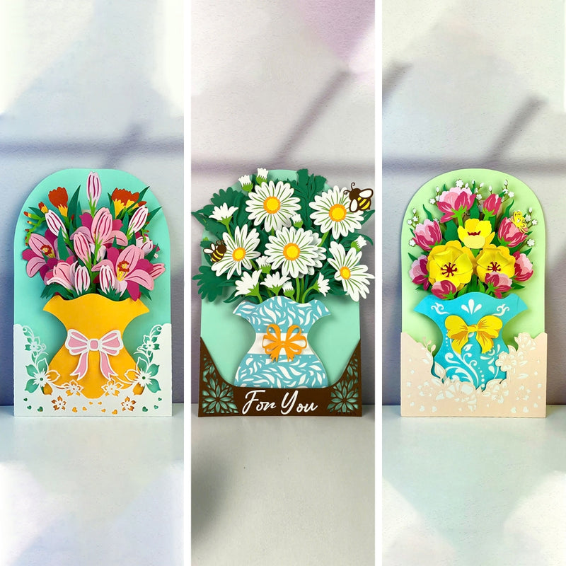 Pack 3 Flower Vase Card - 3D Flower Vase Pop-up Card File - Cricut File - LightBoxGoodMan