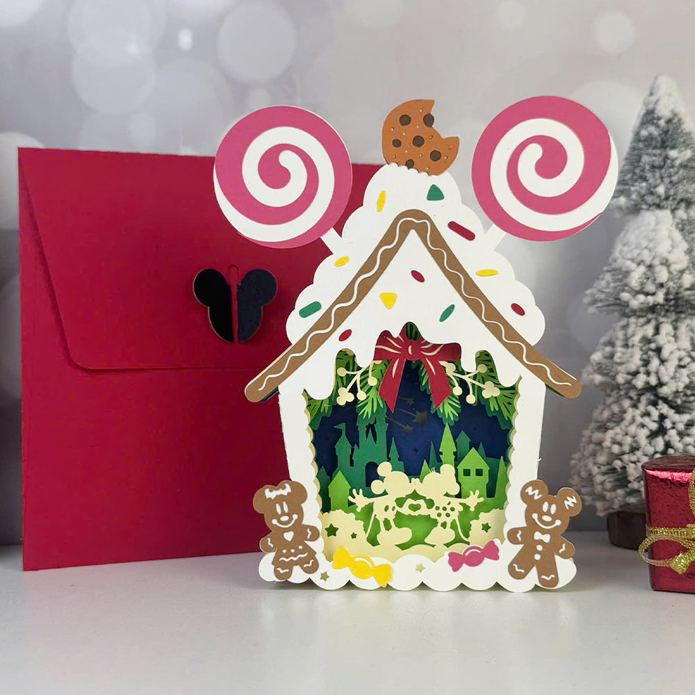 Gingerbread House Mouse Christmas - 3D Christmas Pop-up Card File - Cricut File 1 - LightBoxGoodMan