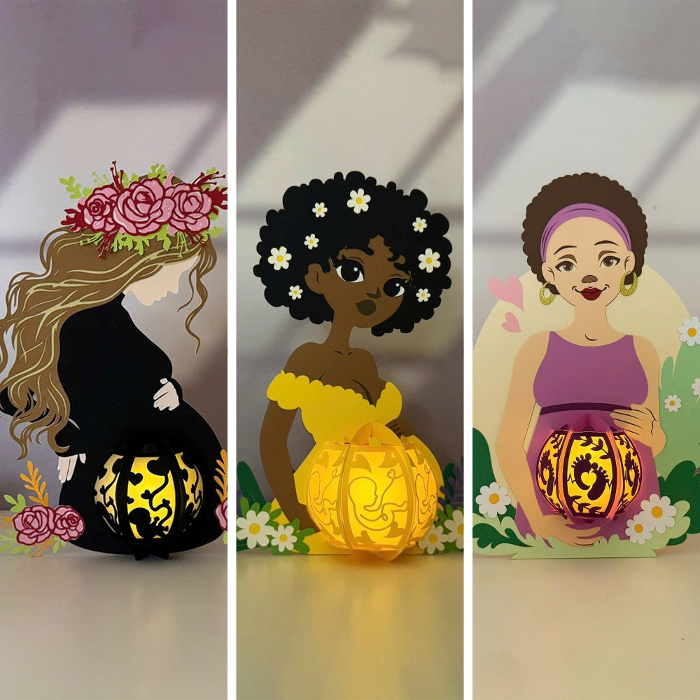 Pack 3 Different Pregnant Mother - 3D Pregnant Mom Shaped Lantern File - Cricut File - LightBoxGoodMan