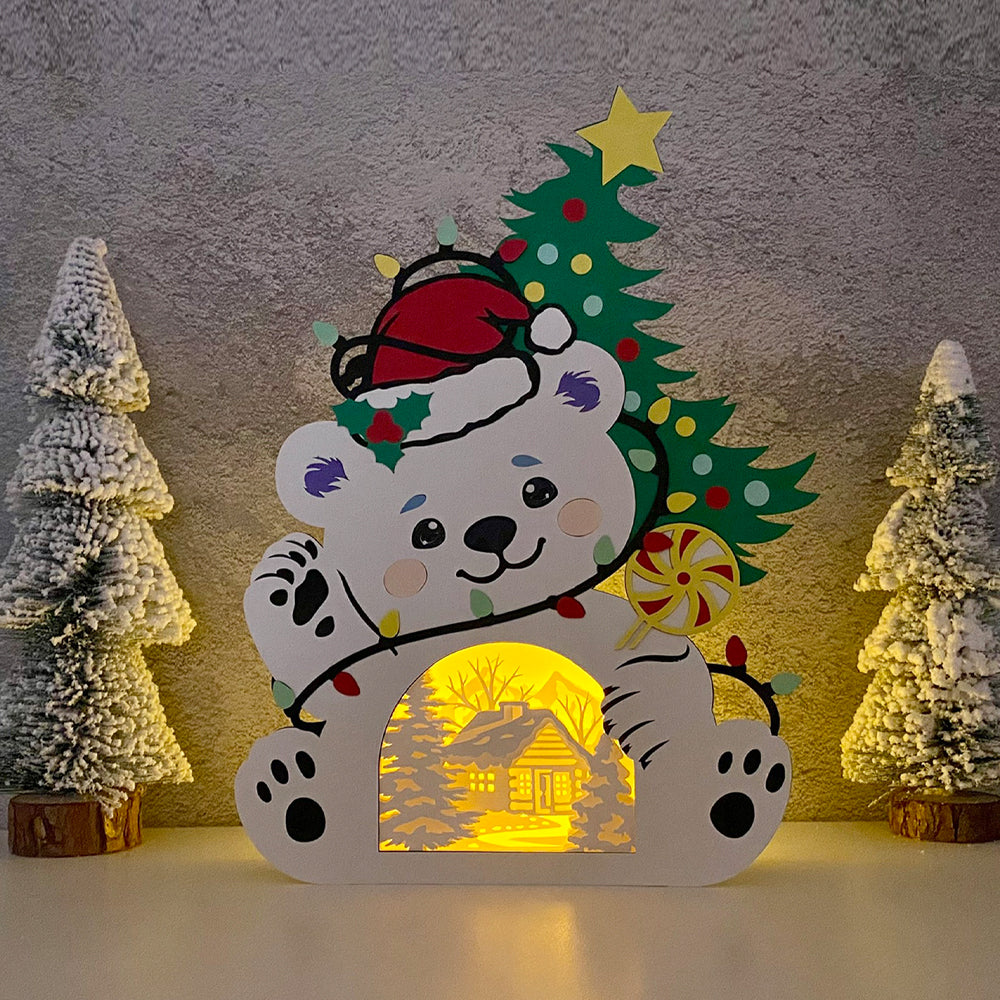 Christmas Bear - Christmas Papercut Lightbox File - Cricut File 2 - LightBoxGoodMan