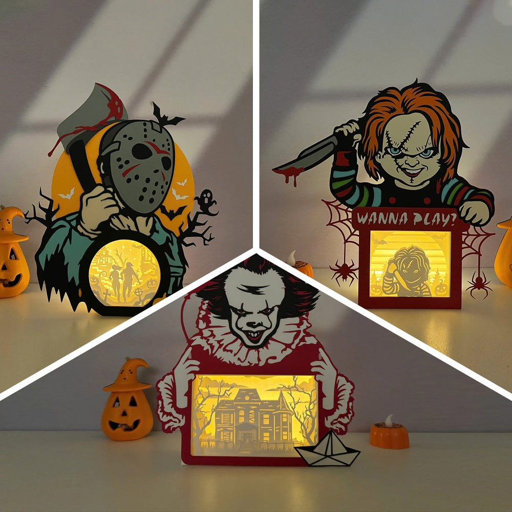 Pack 3 Horror Movie Box - Horror Movies Papercut Lightbox File - Cricut File - LightBoxGoodMan