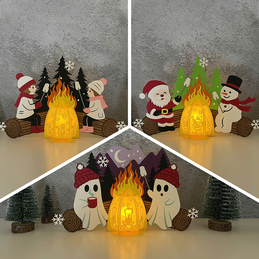 Pack 3 Christmas Campfire - 3D Christmas Campfire Lantern File - Cricut File - LightBoxGoodMan