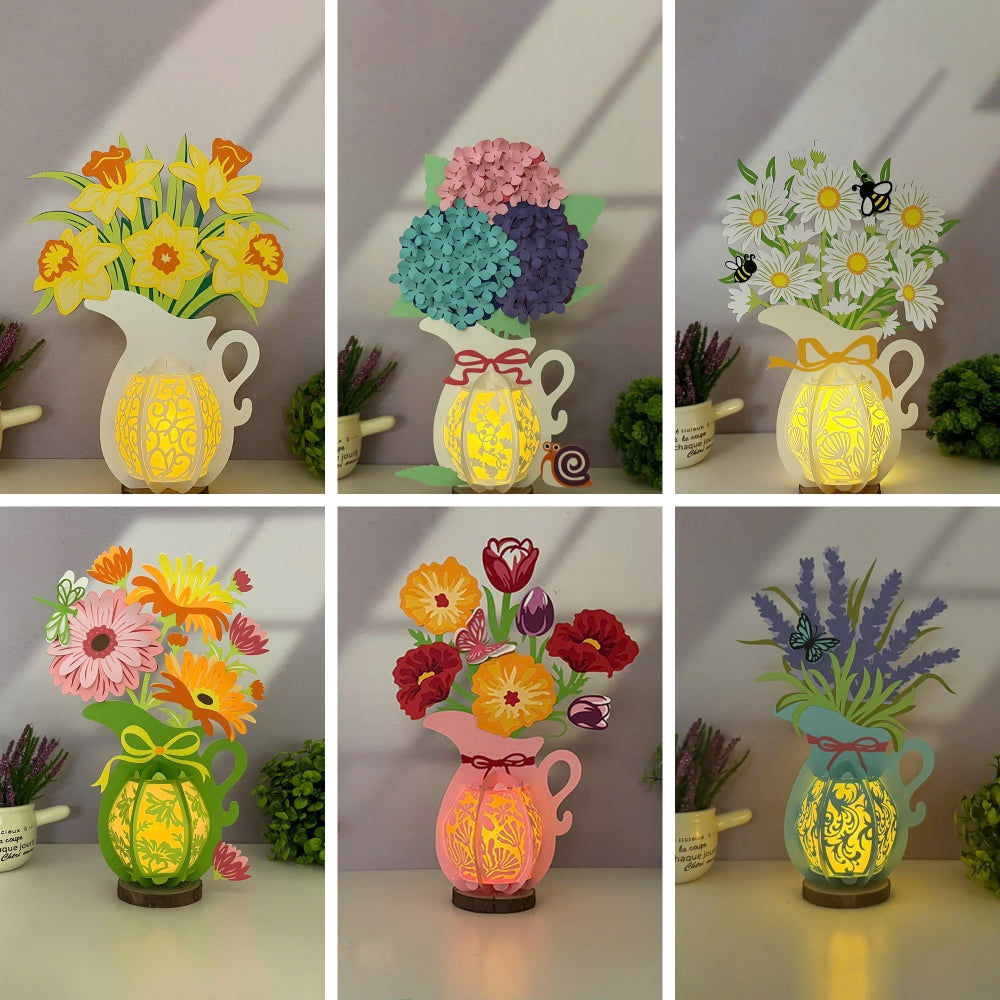 Pack 6 Different Flower Vase - 3D Flower Vase Lantern File - Cricut File - LightBoxGoodMan