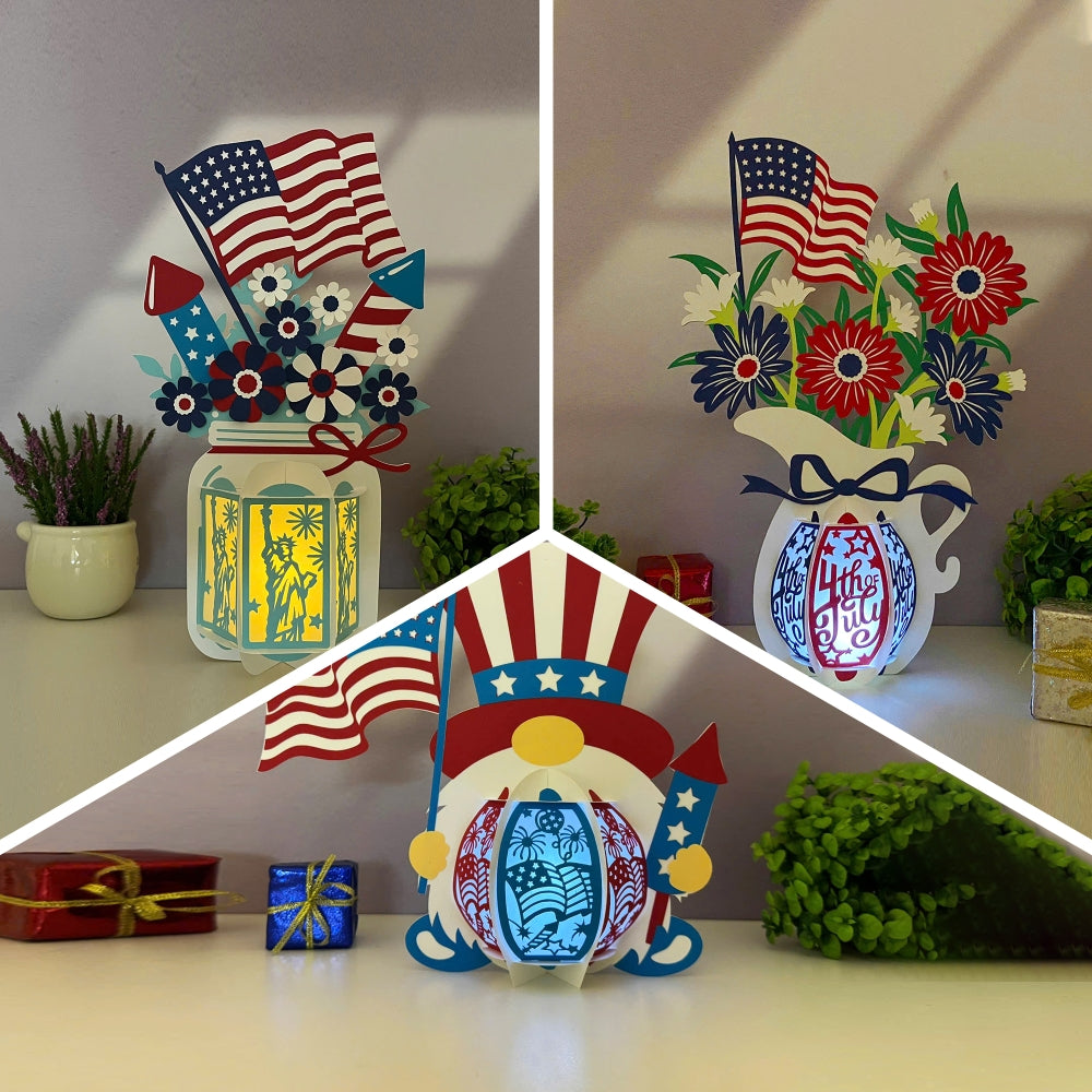 Pack 3 Lantern 4th Of July - 3D America Lantern File - Cricut File - LightBoxGoodMan