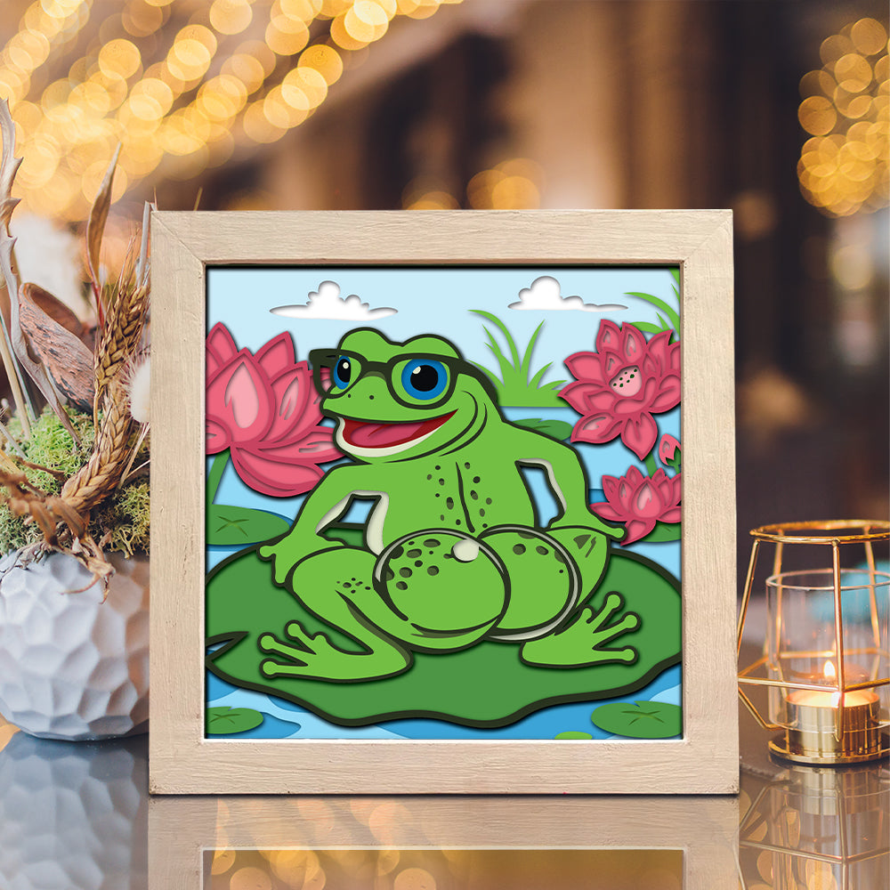 Frog And Lotus – Paper Cut Light Box File - Cricut File - 8x8 inches - LightBoxGoodMan