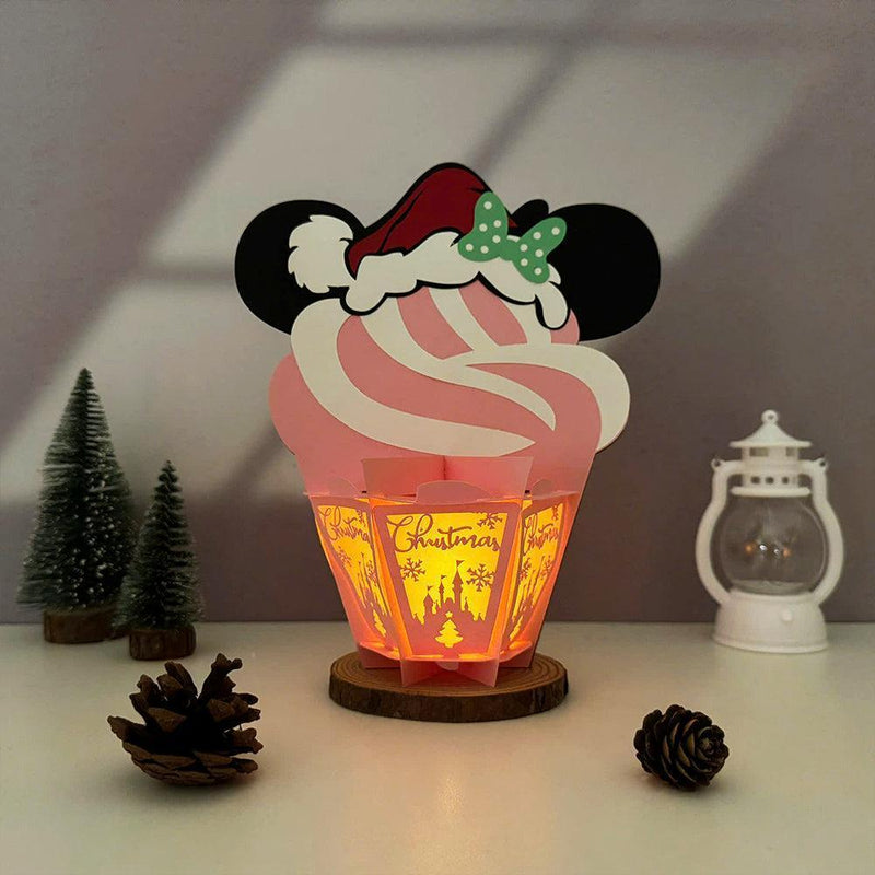 Minnie Xmas - 3D Christmas Cupcake Papercut Lantern File - Cricut File 3 - LightBoxGoodMan