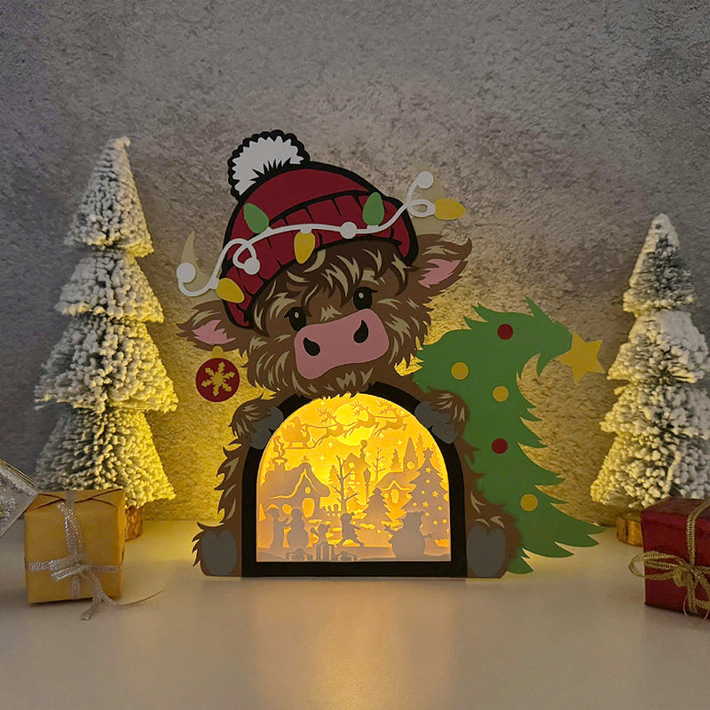 Christmas Highland Cow - Christmas Papercut Lightbox File - Cricut File 2 - LightBoxGoodMan
