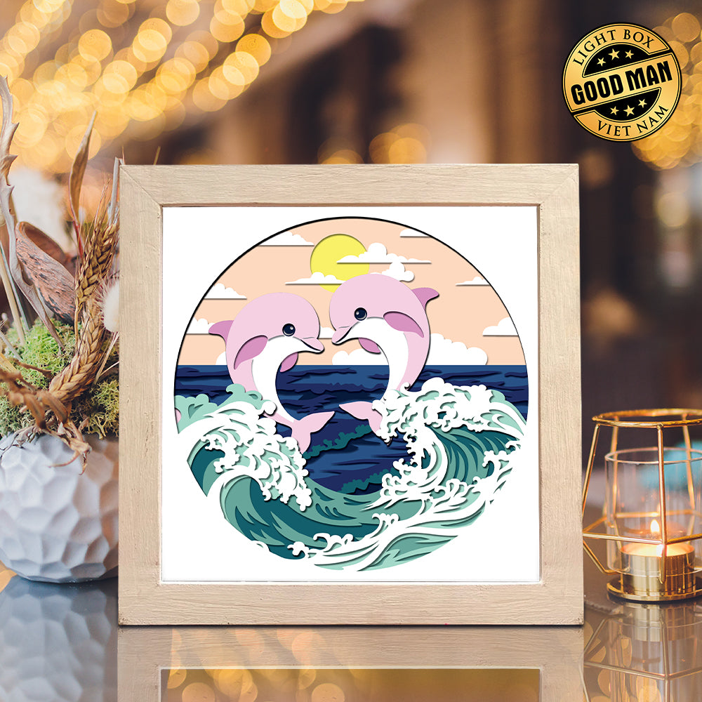 Dolphins – Paper Cut Light Box File - Cricut File - 8x8 inches - LightBoxGoodMan