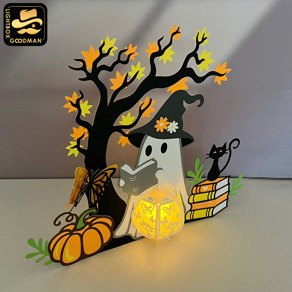 Ghost Reading Book - 3D Halloween Ghost Lantern File - Cricut File - LightBoxGoodMan