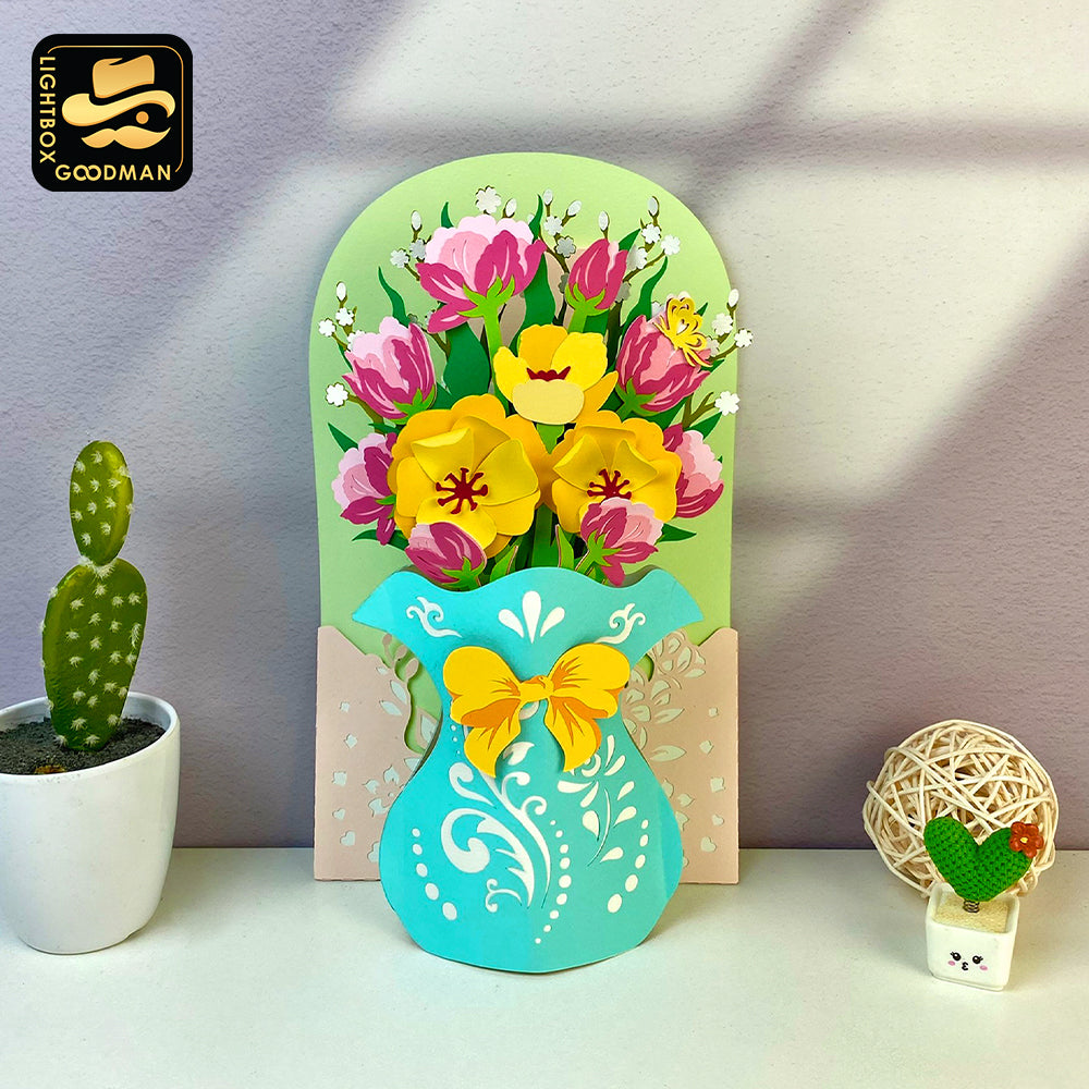 Flower Vase card - 3D Flower Vase Pop-up Card File - Cricut File 1 - LightBoxGoodMan