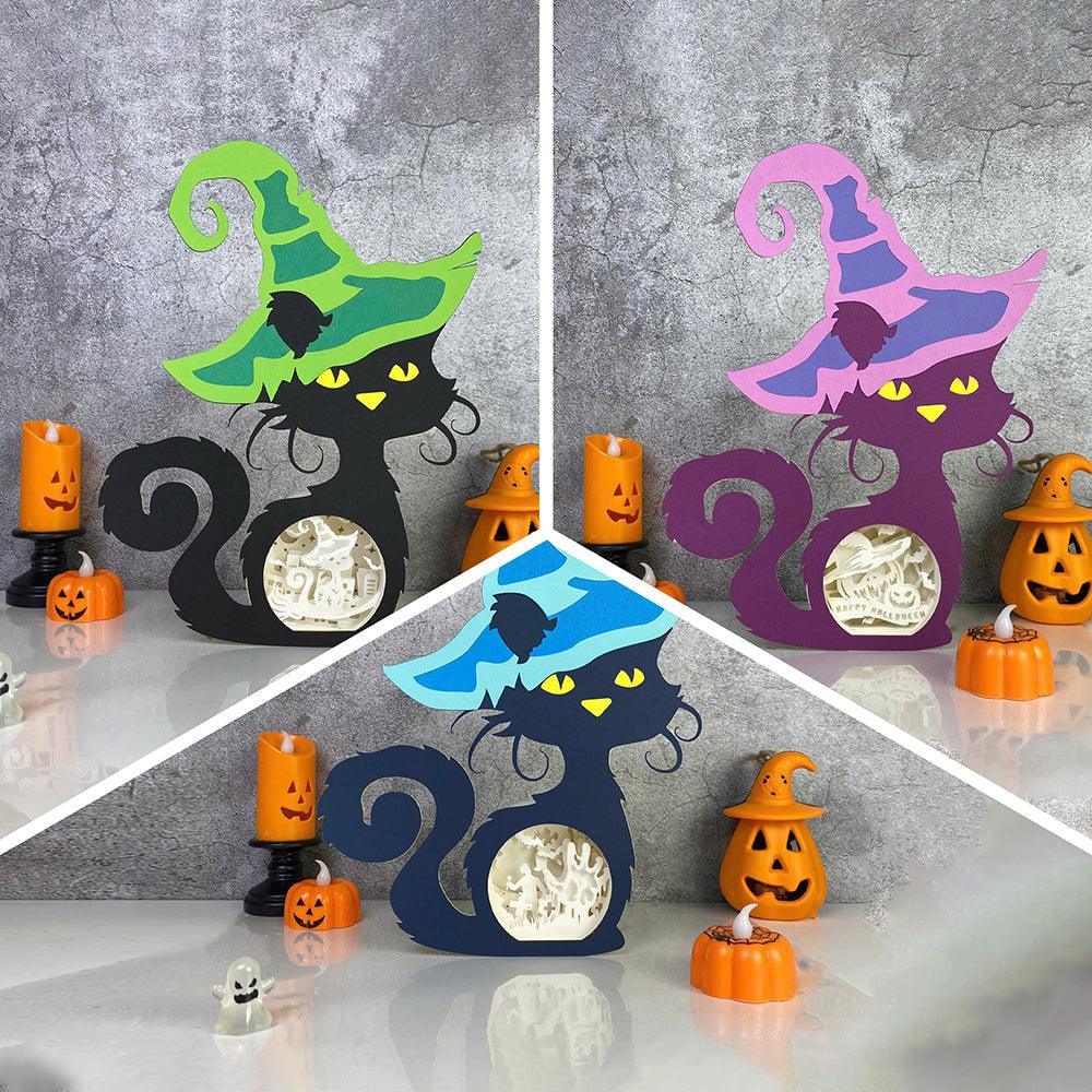 Pack 3 Witch Cat - 3D Witch Cat Papercut Light Box File - Cricut File - LightBoxGoodMan