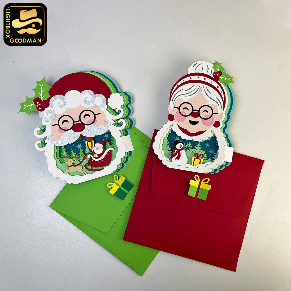 Pack 2 Santa and Mrs. Claus - 3D Christmas Pop-up Card File - Cricut File 1 - LightBoxGoodMan