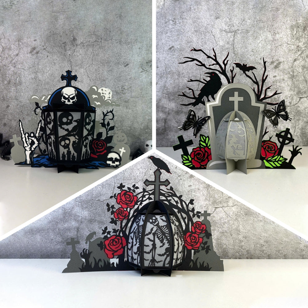 Pack 3 Lantern Tombstone - 3D Halloween Tombstone Lantern File - Cricut File - LightBoxGoodMan