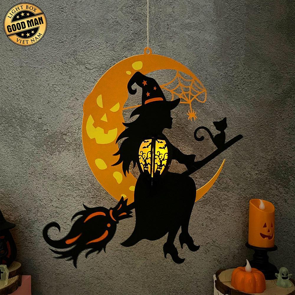 Witch On Broom - 3D Witch Lantern File - Cricut File 1 - LightBoxGoodMan
