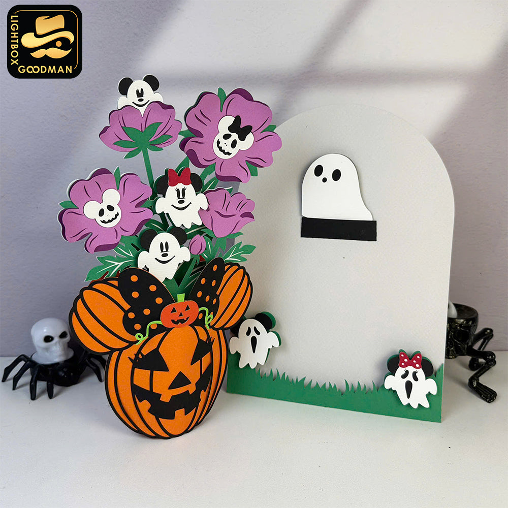 Halloween Minnie - 3D Halloween Flowers Vase Pop-up Card File - Cricut File - LightBoxGoodMan