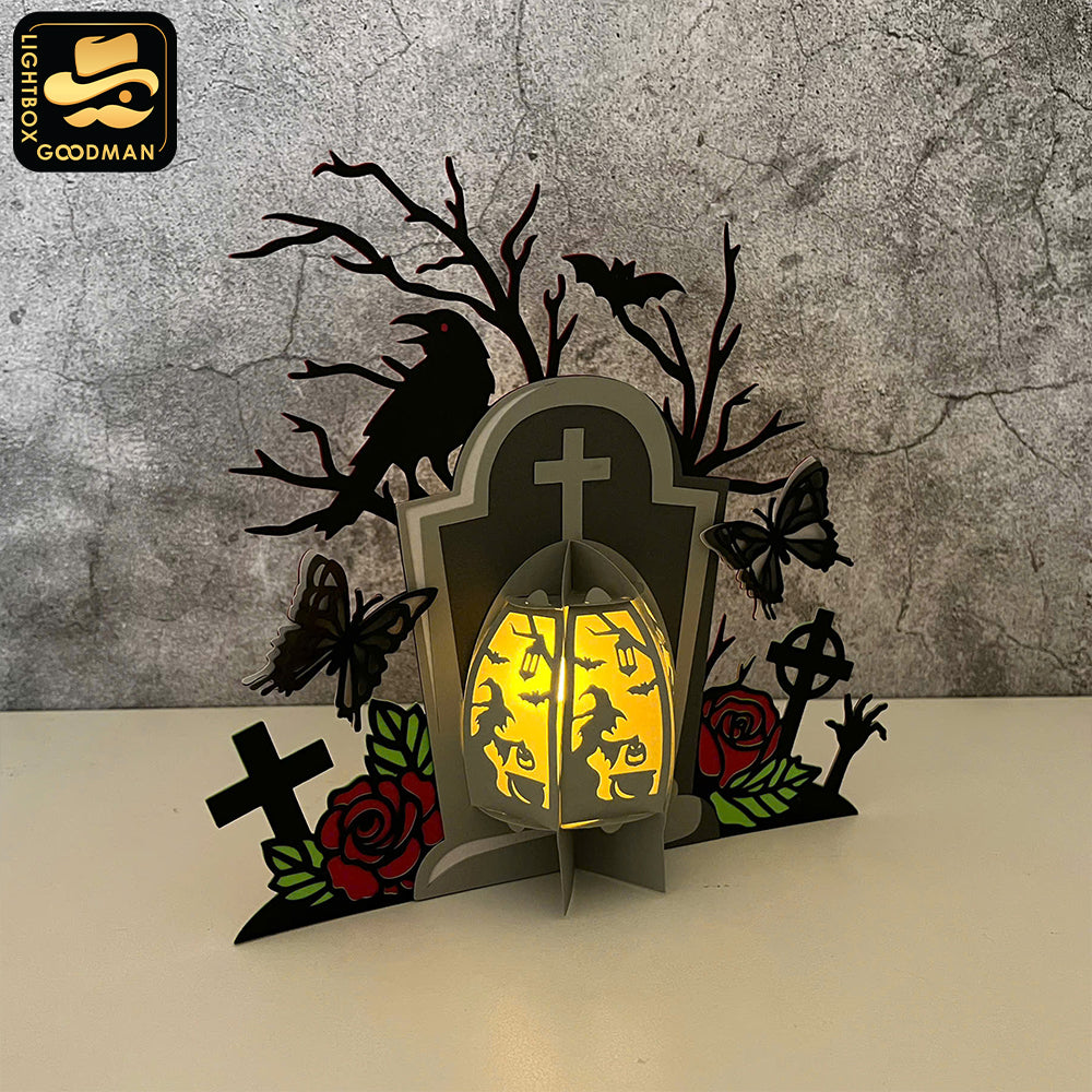 Tombstone 1 - 3D Halloween Tombstone Lantern File - Cricut File - LightBoxGoodMan