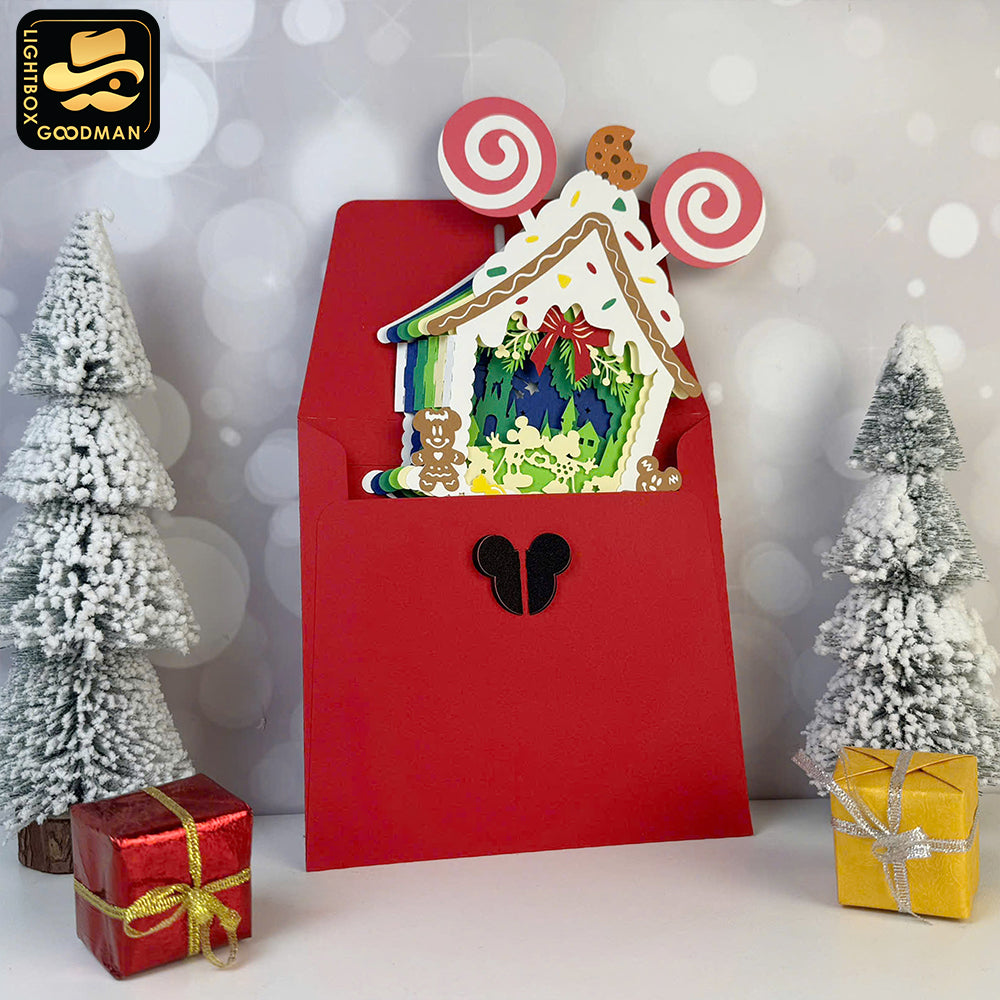 Gingerbread House Mouse Christmas - 3D Christmas Pop-up Card File - Cricut File 1 - LightBoxGoodMan