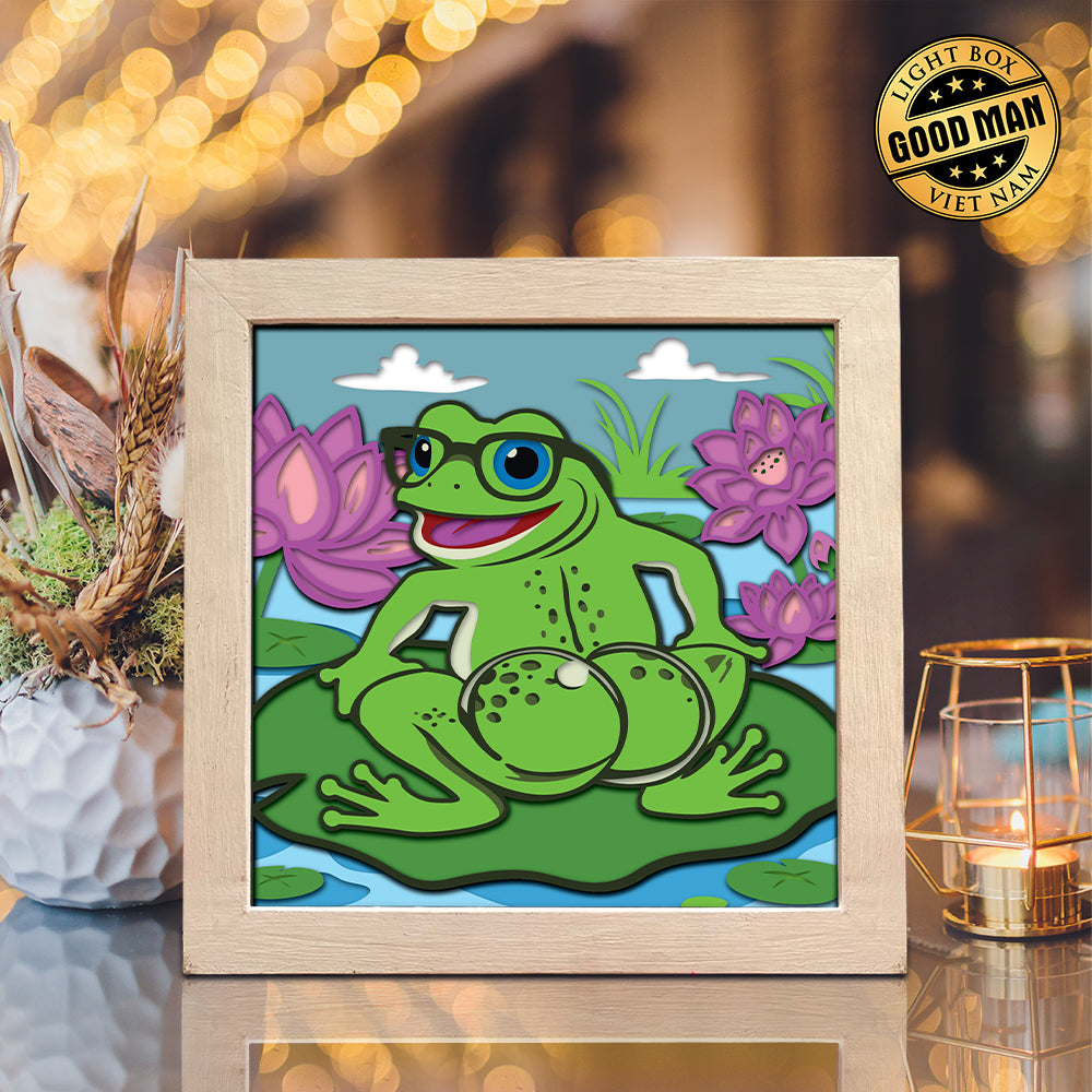 Frog And Lotus – Paper Cut Light Box File - Cricut File - 8x8 inches - LightBoxGoodMan