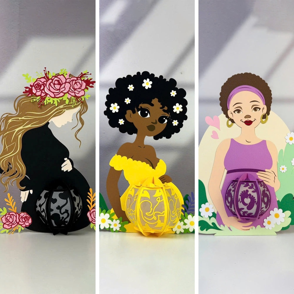 Pack 3 Different Pregnant Mother - 3D Pregnant Mom Shaped Lantern File - Cricut File - LightBoxGoodMan