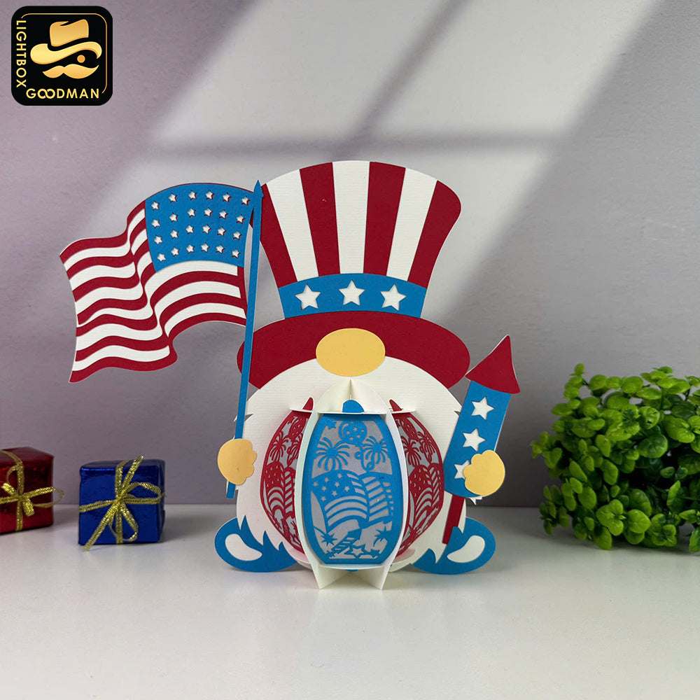 4th Of July Gnome - 3D America Lantern File - Cricut File - LightBoxGoodMan