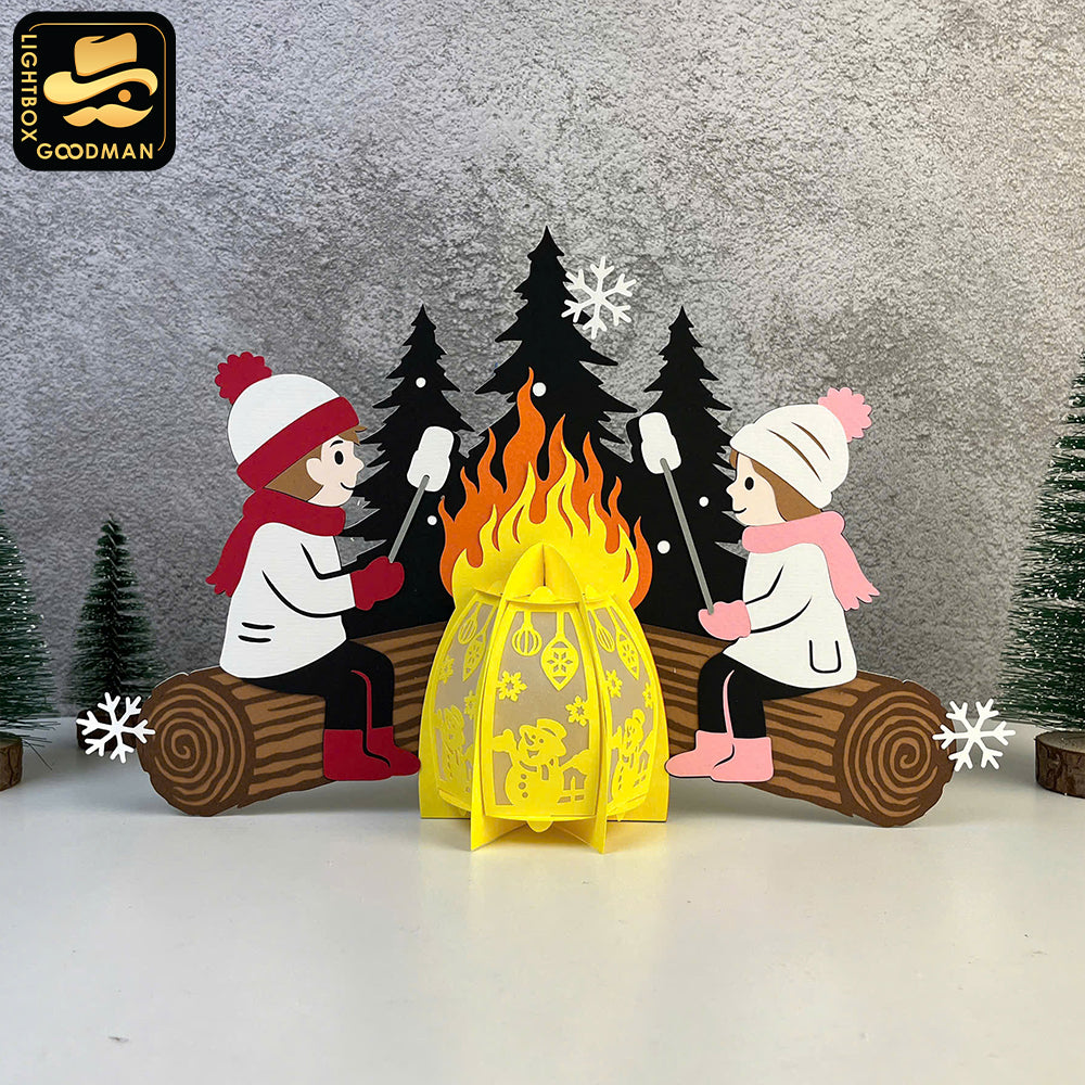 Christmas Campfire 1 - 3D Christmas Campfire Lantern File - Cricut File 3 - LightBoxGoodMan