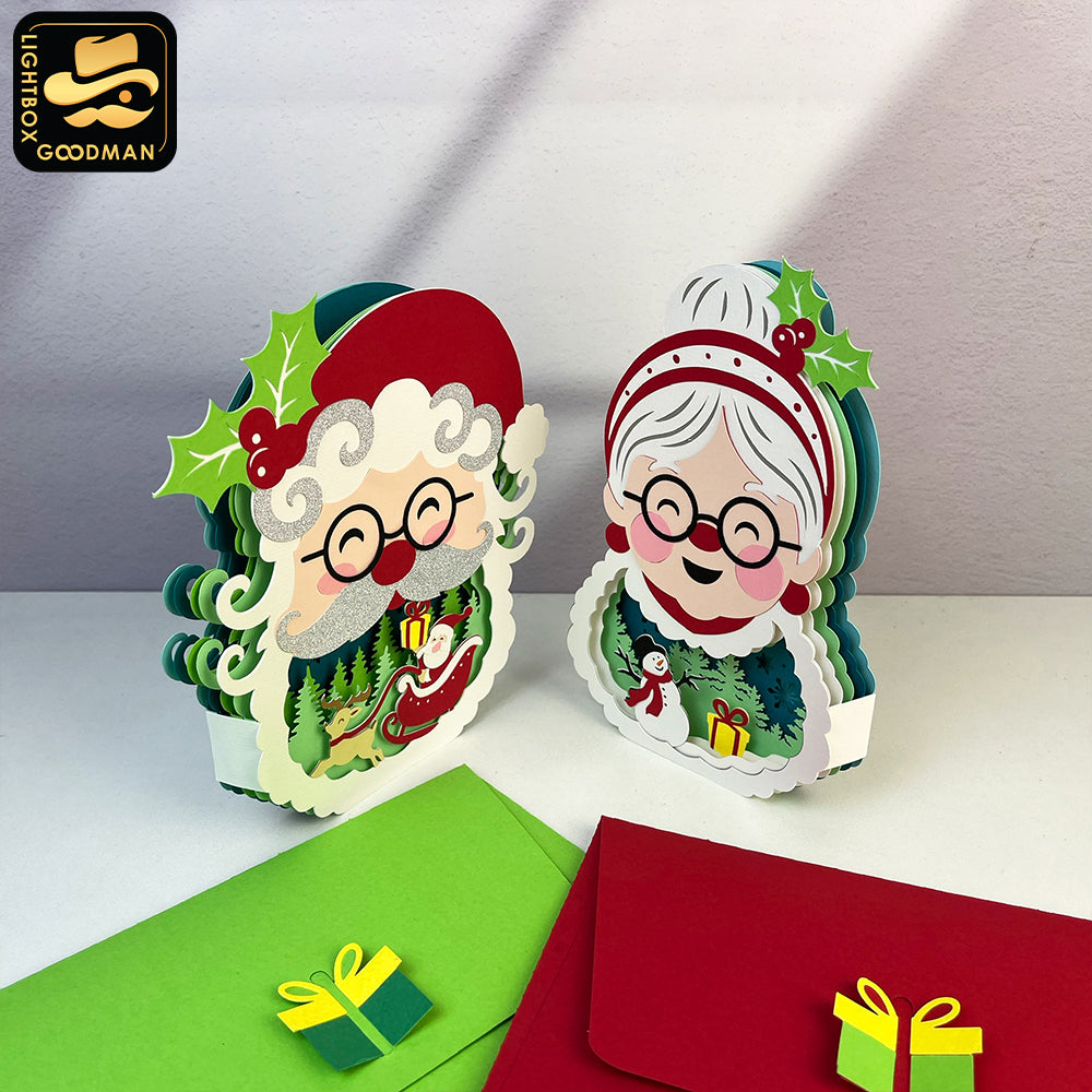Pack 2 Santa and Mrs. Claus - 3D Christmas Pop-up Card File - Cricut File 1 - LightBoxGoodMan
