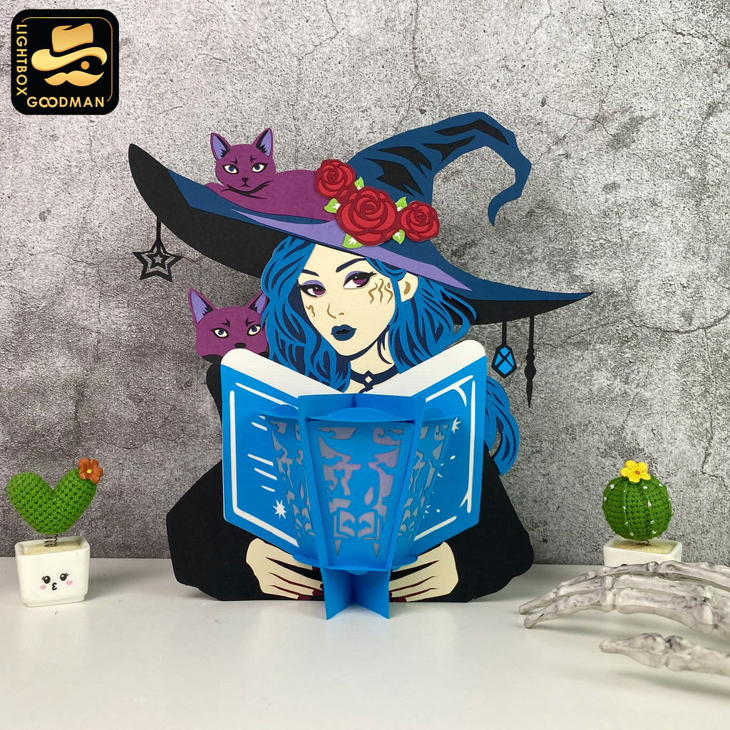 Witches Read Books - 3D Witch Lantern File - Cricut File - LightBoxGoodMan
