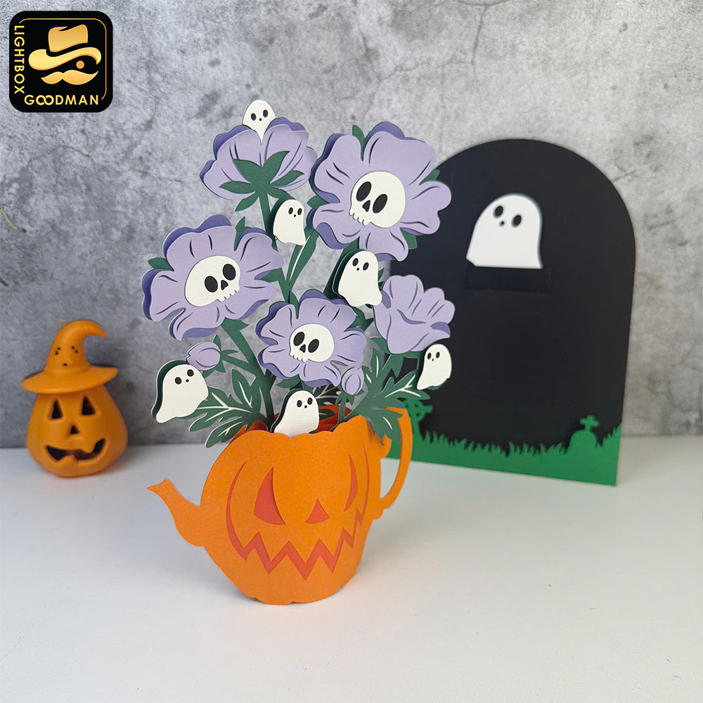 Poppy Ghost - 3D Halloween Flowers Vase Pop-up Card File - Cricut File 1 - LightBoxGoodMan