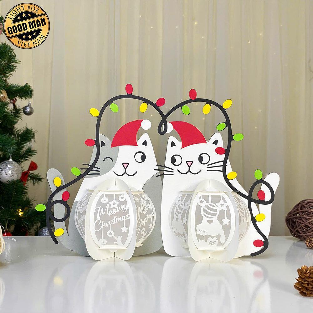 Couple Cat Xmas - 3D Christmas Lantern File - Cricut File 1 - LightBoxGoodMan