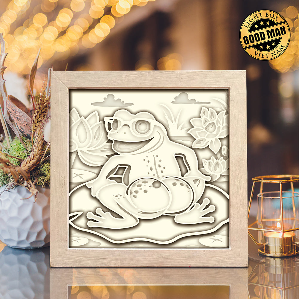 Frog And Lotus – Paper Cut Light Box File - Cricut File - 8x8 inches - LightBoxGoodMan