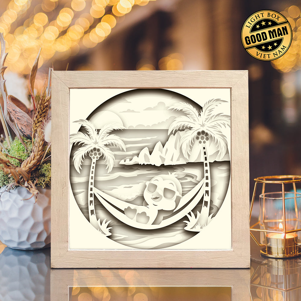 Penguin on the Beach – Paper Cut Light Box File - Cricut File - 8x8 inches - LightBoxGoodMan
