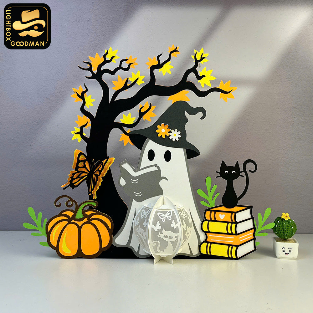 Ghost Reading Book - 3D Halloween Ghost Lantern File - Cricut File - LightBoxGoodMan