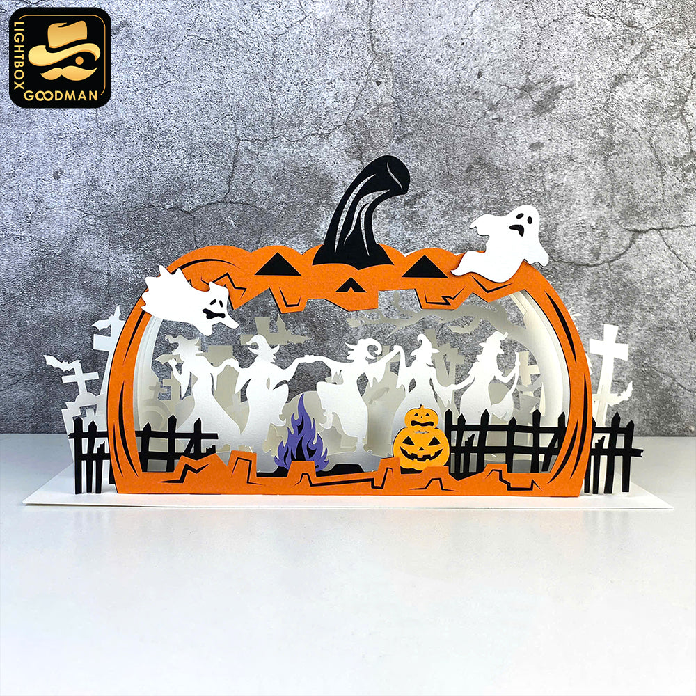 Witches Dancing - 3D Halloween Pop-up Half Circle - Cricut File 1 - LightBoxGoodMan