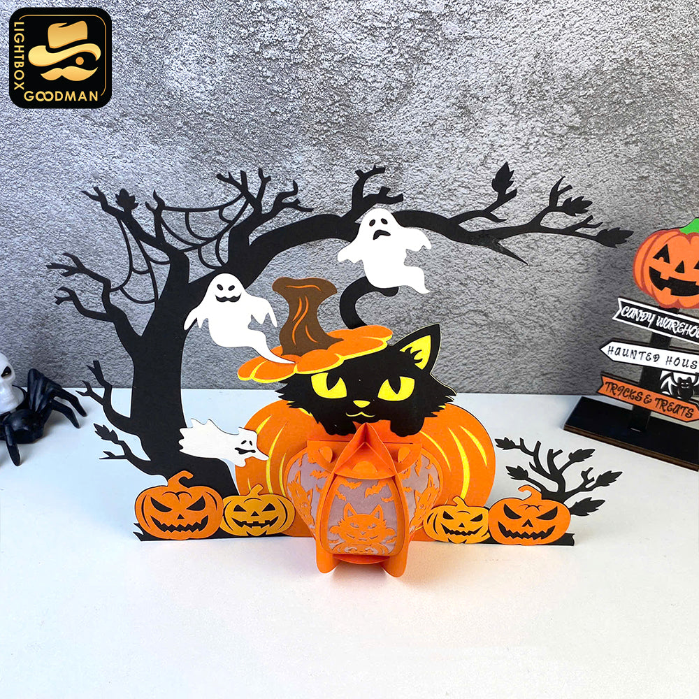 Pumpkin Cat 2 - Halloween Themed 3D Lantern File - Cricut File - LightBoxGoodMan