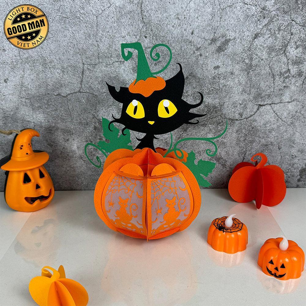 Pumpkin Cat - Halloween Themed 3D Lantern File - Cricut File 1 - LightBoxGoodMan