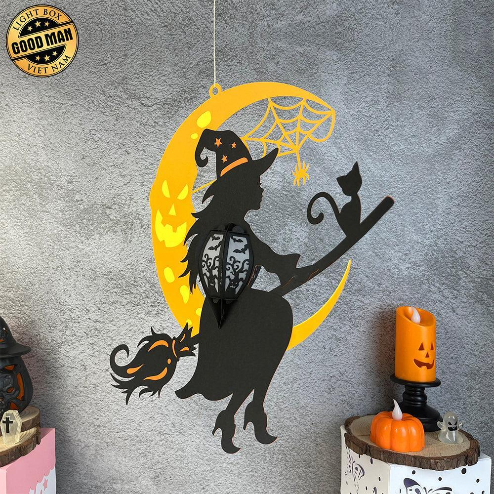 Witch On Broom - 3D Witch Lantern File - Cricut File 1 - LightBoxGoodMan
