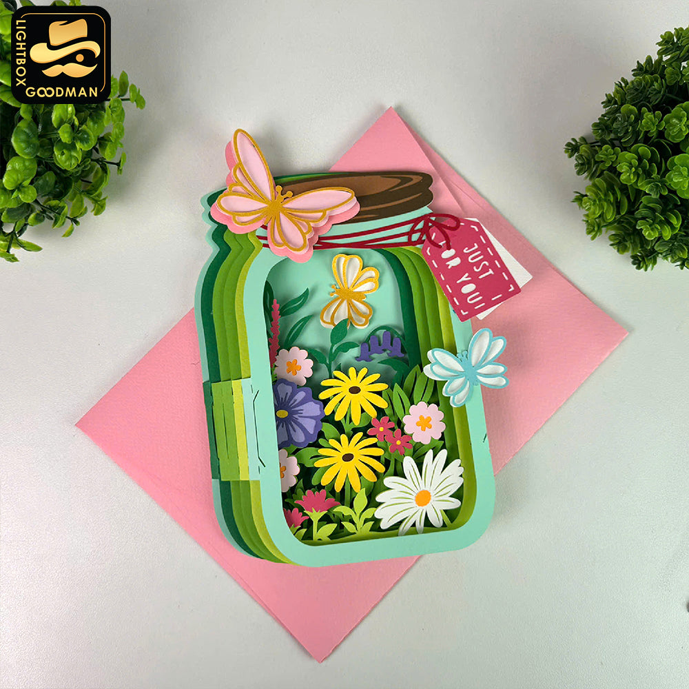 Flower Mason Jar - 3D Flower Pop-up Card File - Cricut File 1 - LightBoxGoodMan