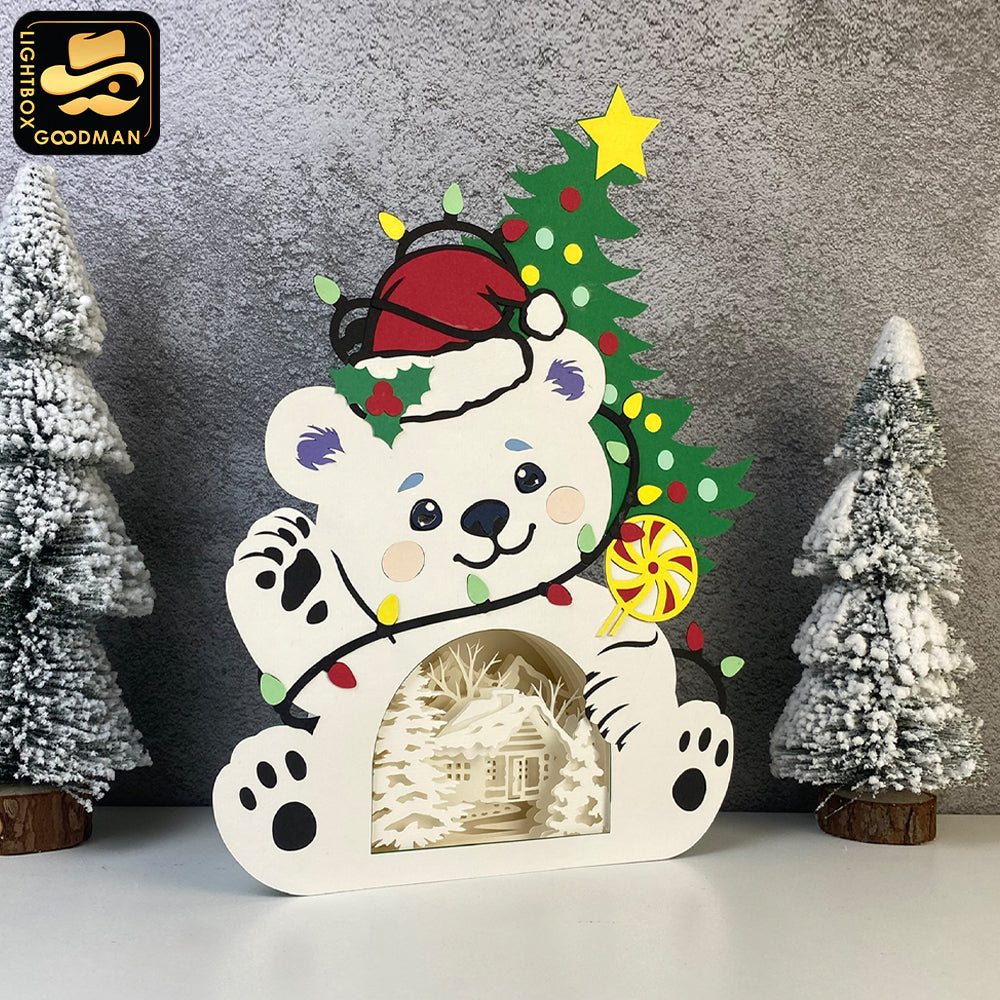 Christmas Bear - Christmas Papercut Lightbox File - Cricut File 2 - LightBoxGoodMan