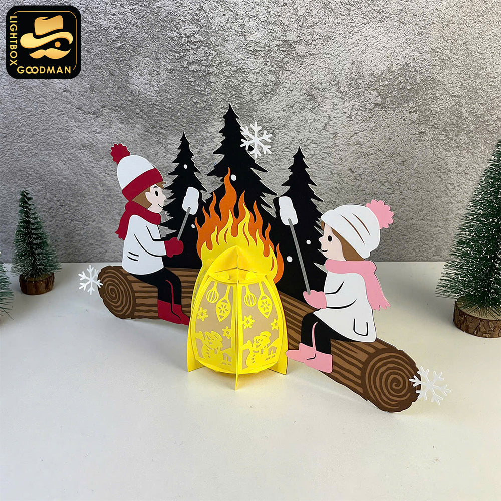 Christmas Campfire 1 - 3D Christmas Campfire Lantern File - Cricut File 3 - LightBoxGoodMan