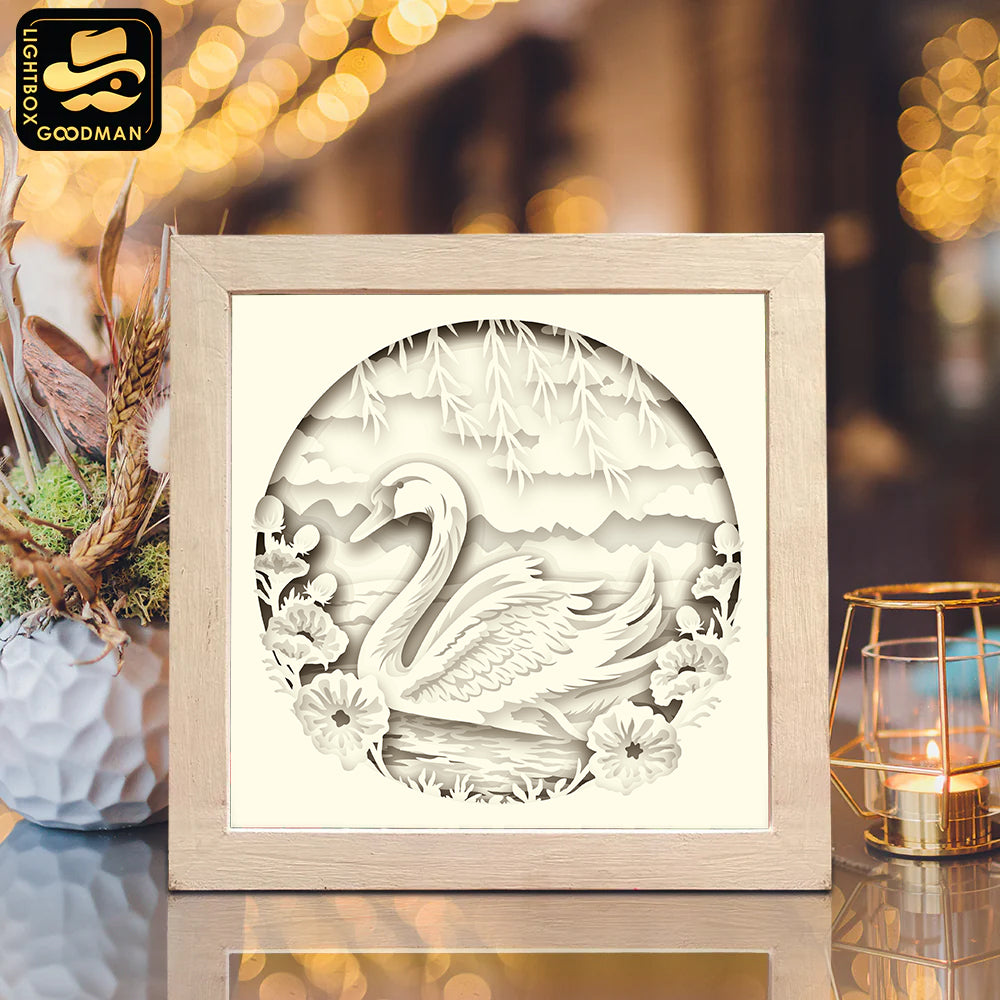 Swan & Flowers – Paper Cut Light Box File - Cricut File - 8x8 inches - LightBoxGoodMan