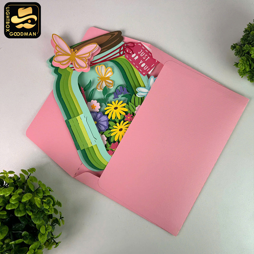 Flower Mason Jar - 3D Flower Pop-up Card File - Cricut File 1 - LightBoxGoodMan