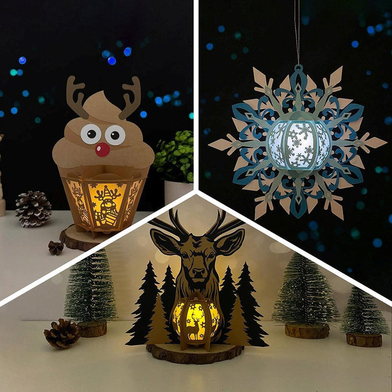 Pack 3 Different Xmas Lantern 13 - 3D Christmas Lantern File - Cricut File - LightBoxGoodMan