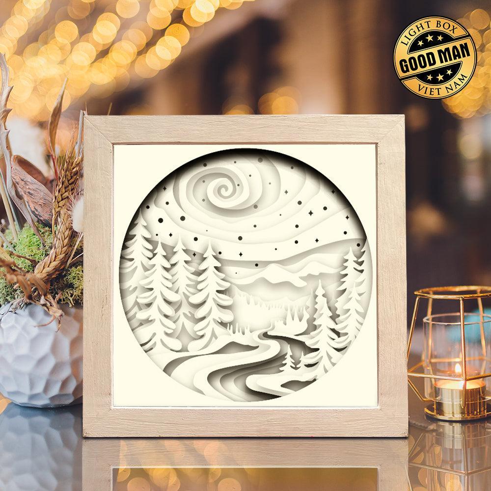 Aurora Mountain – Paper Cut Light Box File - Cricut File - 8x8 inches - LightBoxGoodMan - LightboxGoodman