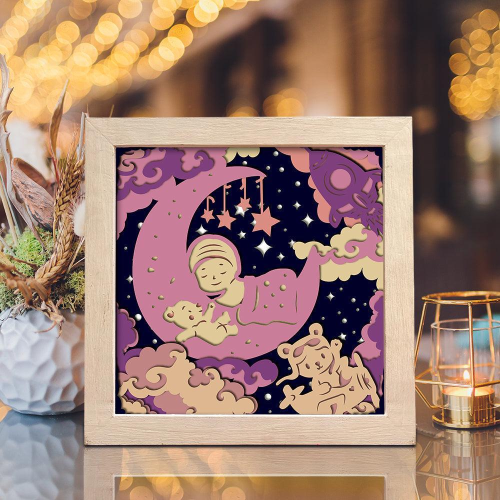 Baby On The Moon – Paper Cut Light Box File - Cricut File - 20x20cm - LightBoxGoodMan - LightboxGoodman