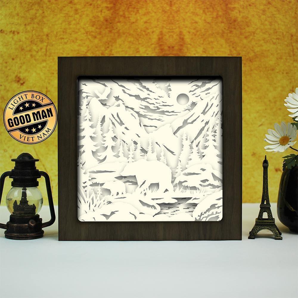 Bear In The Forest – Paper Cut Light Box File - Cricut File - 8x8 inches - LightBoxGoodMan - LightboxGoodman