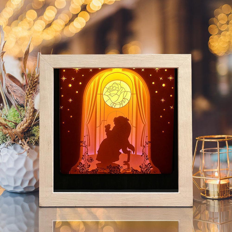 Beauty And Beast 2 Square - Paper Cut Light Box File - Cricut File - 8x8 inches - LightBoxGoodMan - LightboxGoodman