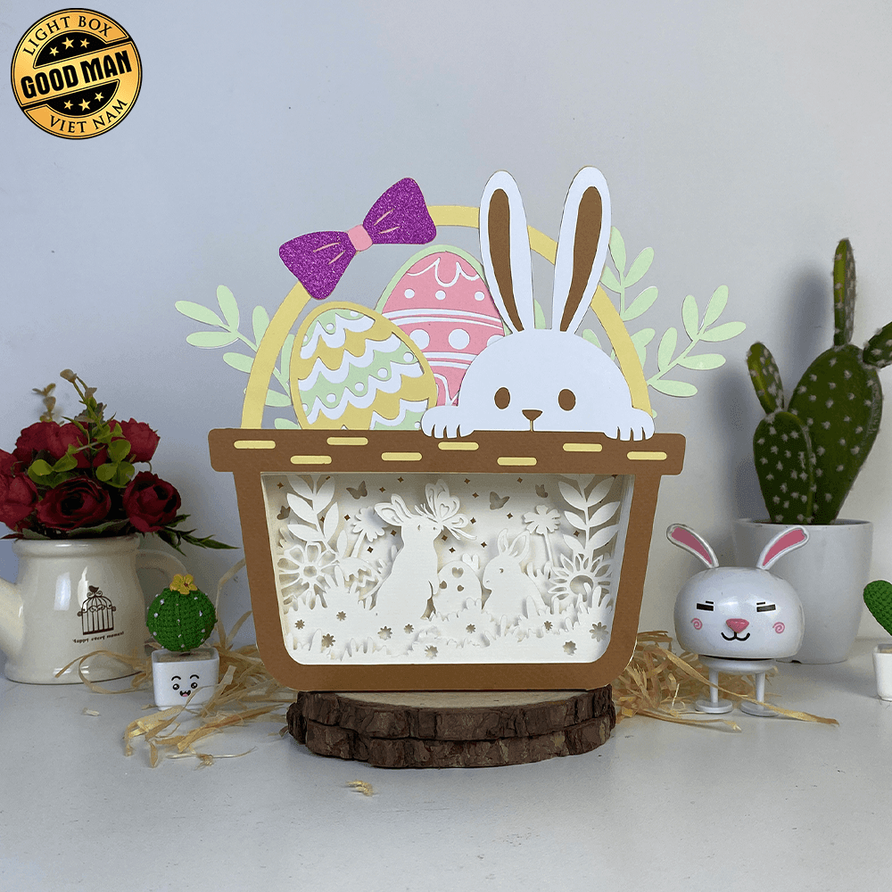 Bunny Easter - Bunny Easter Basket Papercut Lightbox File - Cricut File - 8x7.3 Inches - LightBoxGoodMan - LightboxGoodman